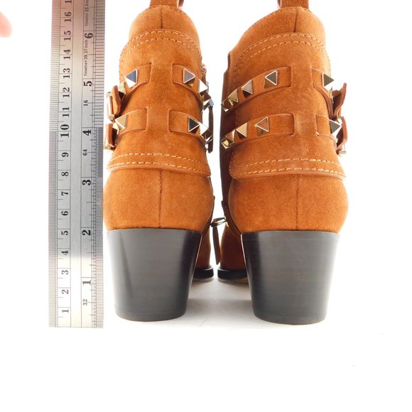 New VALENTINO Rockstud Brown Suede Western Bootie 37 - Picture 6 of 11